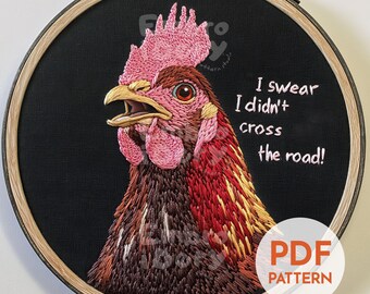 Funny Chicken Embroidery Pattern PDF - Beginner-Friendly Hoop Art Design - DIY Farm Animal Embroidery - Rooster Decor Template