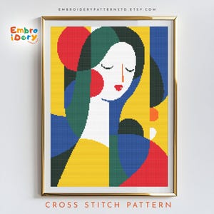 Abstract Woman Cross Stitch Pattern Design - Modern Geometric Henri Matisse Wall Art - Colorful Embroidery PDF - DIY Needlework