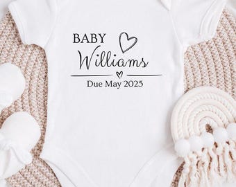 Personalised Baby Announcement Bodysuit: Baby Due Date Reveal, Pregnancy reveal, New baby arrival