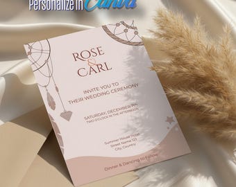 Rustic Boho Floral Wedding Invitation Template: Editable Canva Suite (Digital Download)