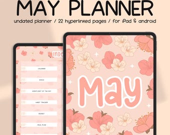 May Digital Planner PDF | Undated Floral Monthly Planner for GoodNotes | Finance, Mood & Sleep Tracker