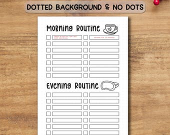 Morning & Evening Routine Printable | A4 A5 Dotted, Non-Dotted Pages | Daily Habit and Self-Care Planner