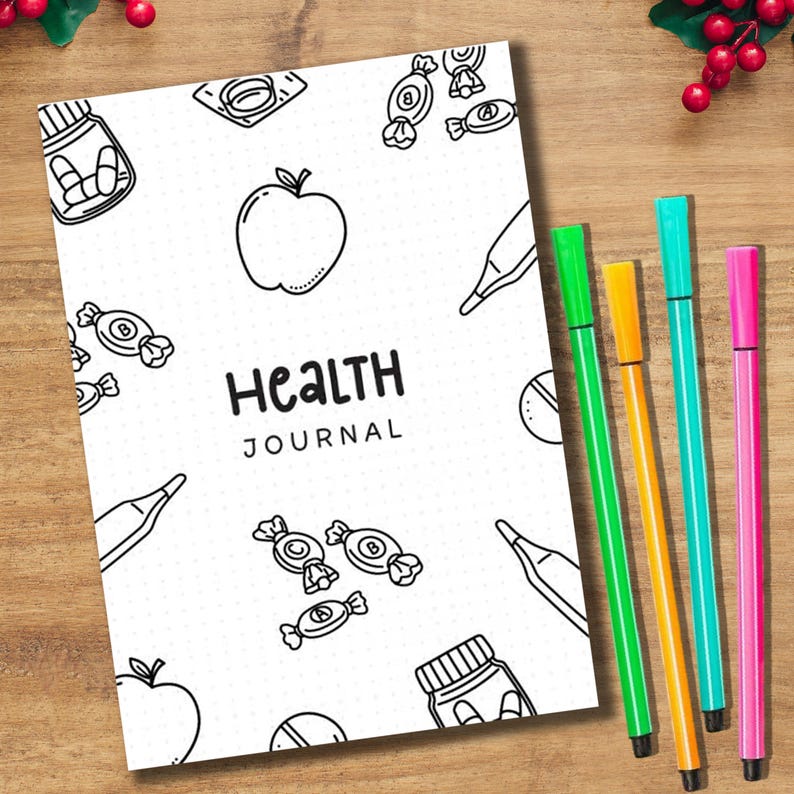 Health Journal Cover Printable PDF Wellness Planner Front Page A4 A5 Dotted Non-dotted Pages - Etsy