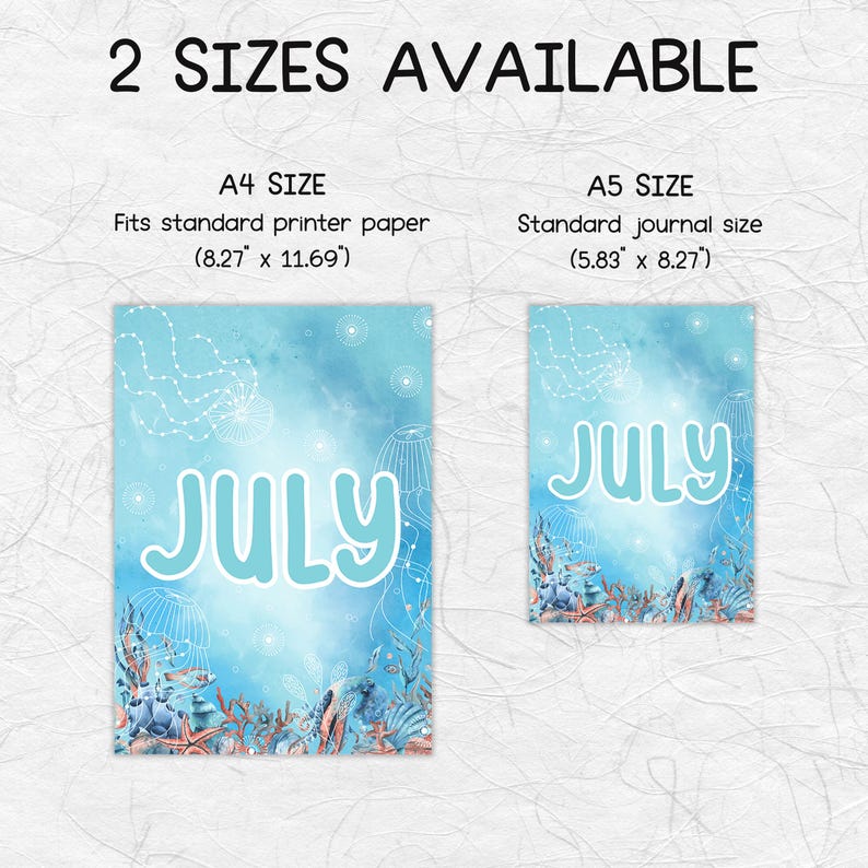 July Printable Journal Bundle: Sea Animal Theme, Mood & Habit Tracker ...