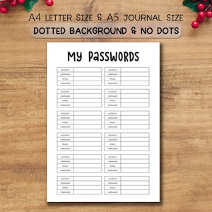 Password Tracker Printable PDF | A4 A5 Dotted, Non-Dotted Pages | Account & Login Information Organizer