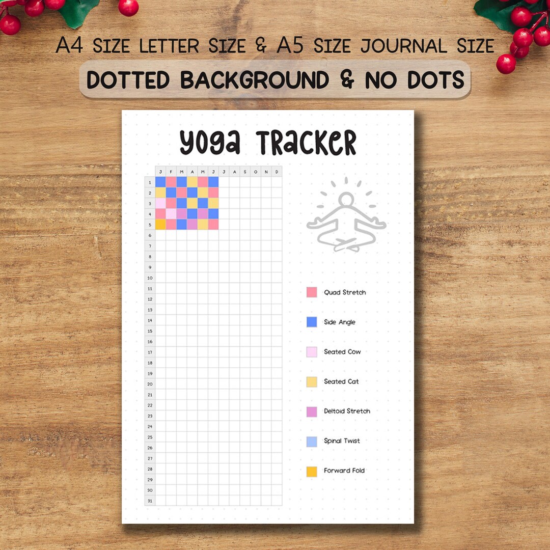Yoga Tracker Printable PDF | Yearly Meditation Log &amp; Exercise Planner | Fitness Journal Page A4 ...