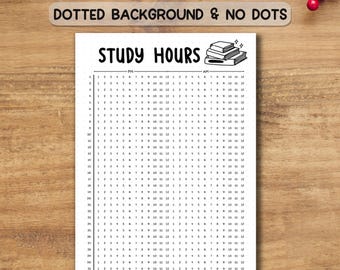 May include: A white study hours journal page with a dotted background. The page includes the text "STUDY HOURS" and a grid for tracking time from 1 AM to 12 PM. The journal is available in A4 and A5 sizes.