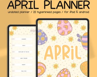 April Digital Planner PDF | Easter Theme Undated Planner for GoodNotes | Meal, Habit & Mood Trackers