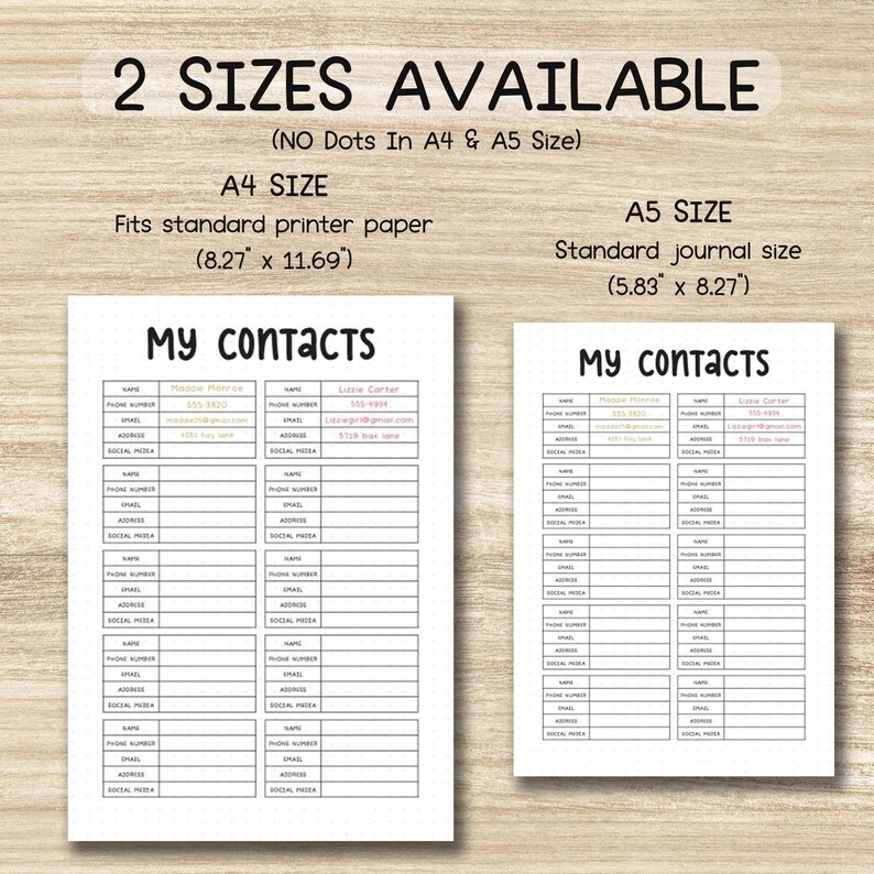 Contacts Organizer Printable PDF | A4 A5 Dotted & Non-dotted Pages ...