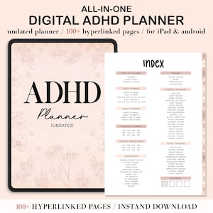 Puede incluir: Planificador digital de TDAH con páginas sin fecha y más de 100 páginas con hipervínculos. El planificador incluye secciones para la planificación diaria, semanal y mensual, así como hojas de trabajo y rastreadores. Diseñado para iPad y Android.
