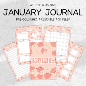 January Journal Bundle, Printable Blossom Journal Pages, pre-colored Pages, January Undated, January Agenda, Printable Planner, Mood tracker