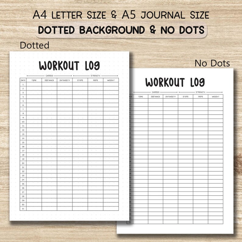 Workout Log Printable | A4/A5 Dotted & Non-dotted Pages | Fitness ...
