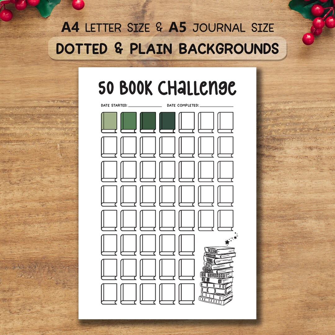 50 Book Challenge Tracker Printable | Reading Planner Page | Book Log ...