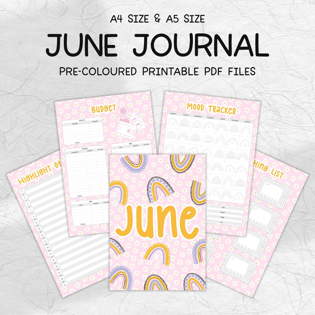 June Journal Bundle Printable PDF | Rainbow Monthly Planner A4 A5 ...