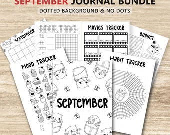 September Journal Bundle Printable PDF | A4 A5 Monthly Calendar | Habit Mood & Budget Tracker Set