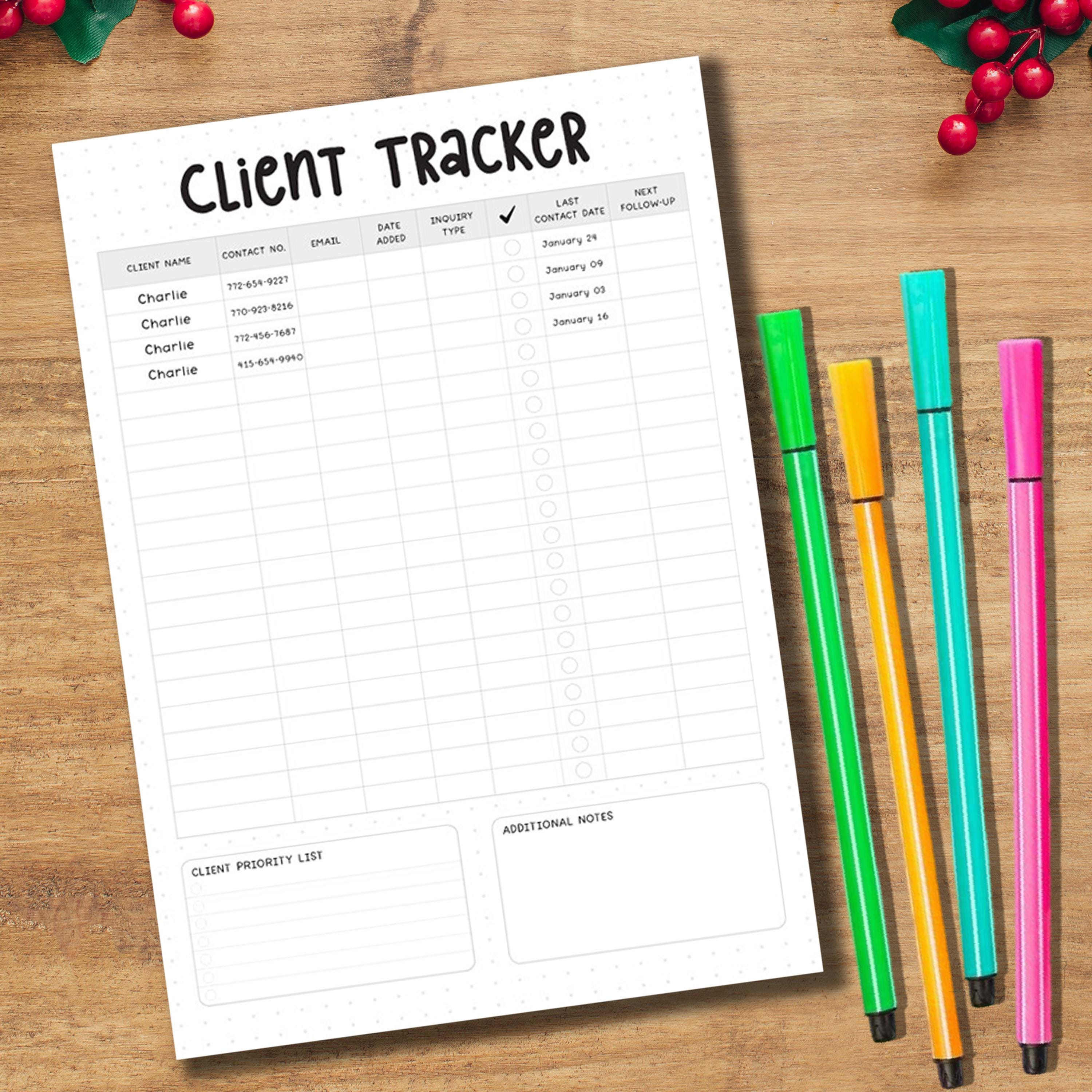 Client Tracker Printable PDF | Customer & Lead Management Log ...