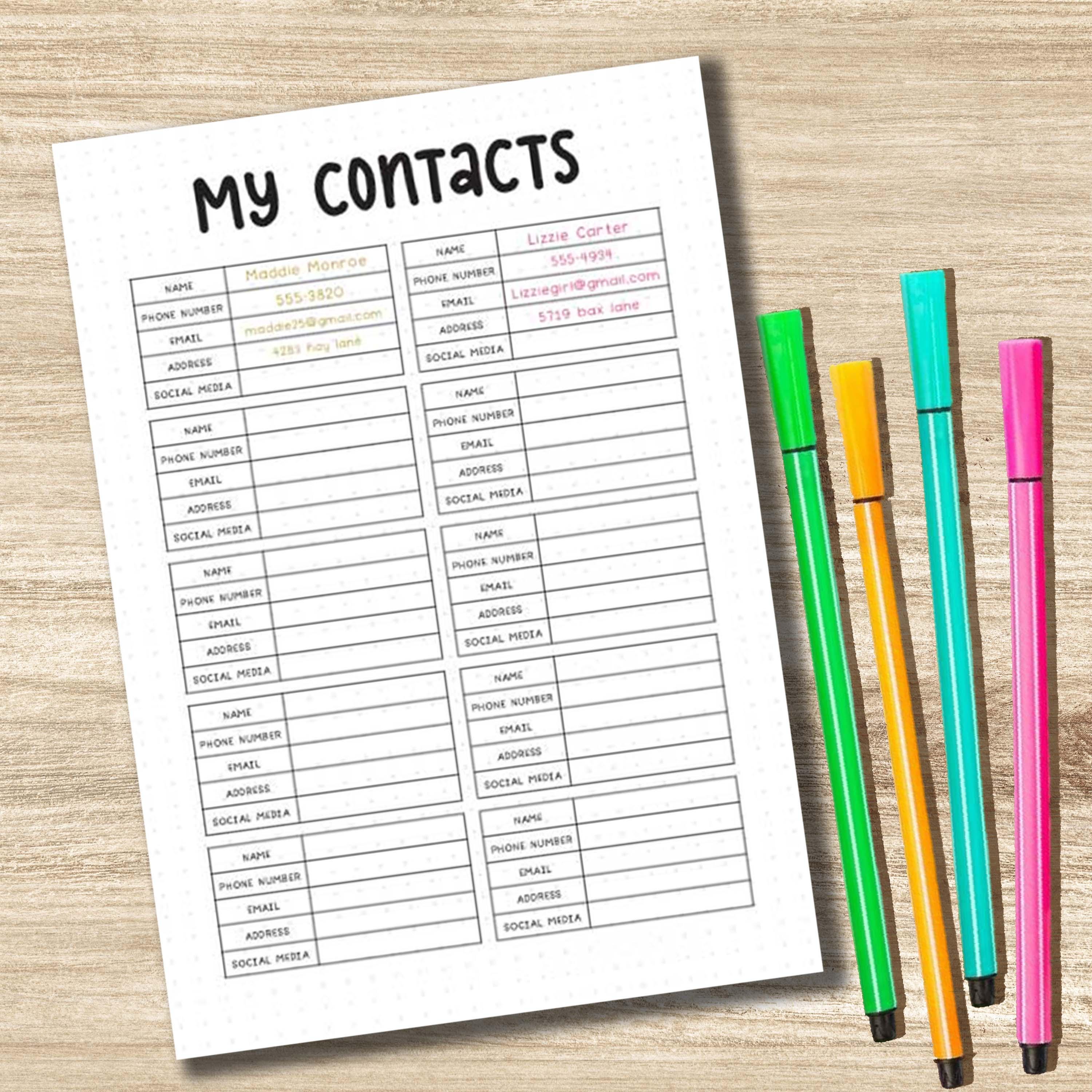 Contacts Organizer Printable PDF | A4 A5 Dotted & Non-dotted Pages ...