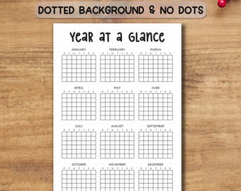Year at a Glance Printable PDF | A4 A5 Dotted & Non-Dotted Pages | 12-Month Yearly Overview Planner