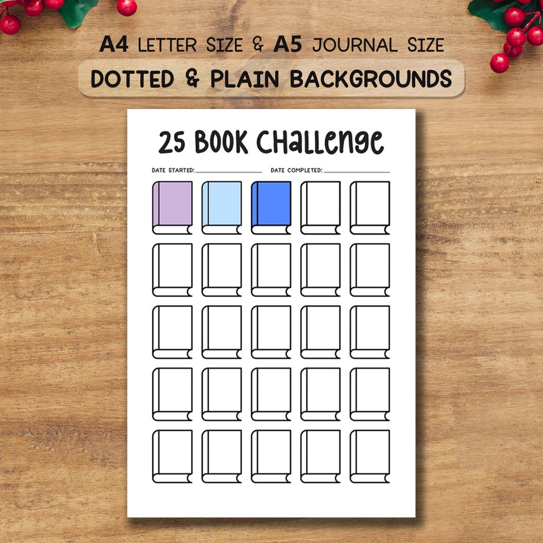 25 Book Challenge Tracker Printable | Reading Planner Page | Journal ...