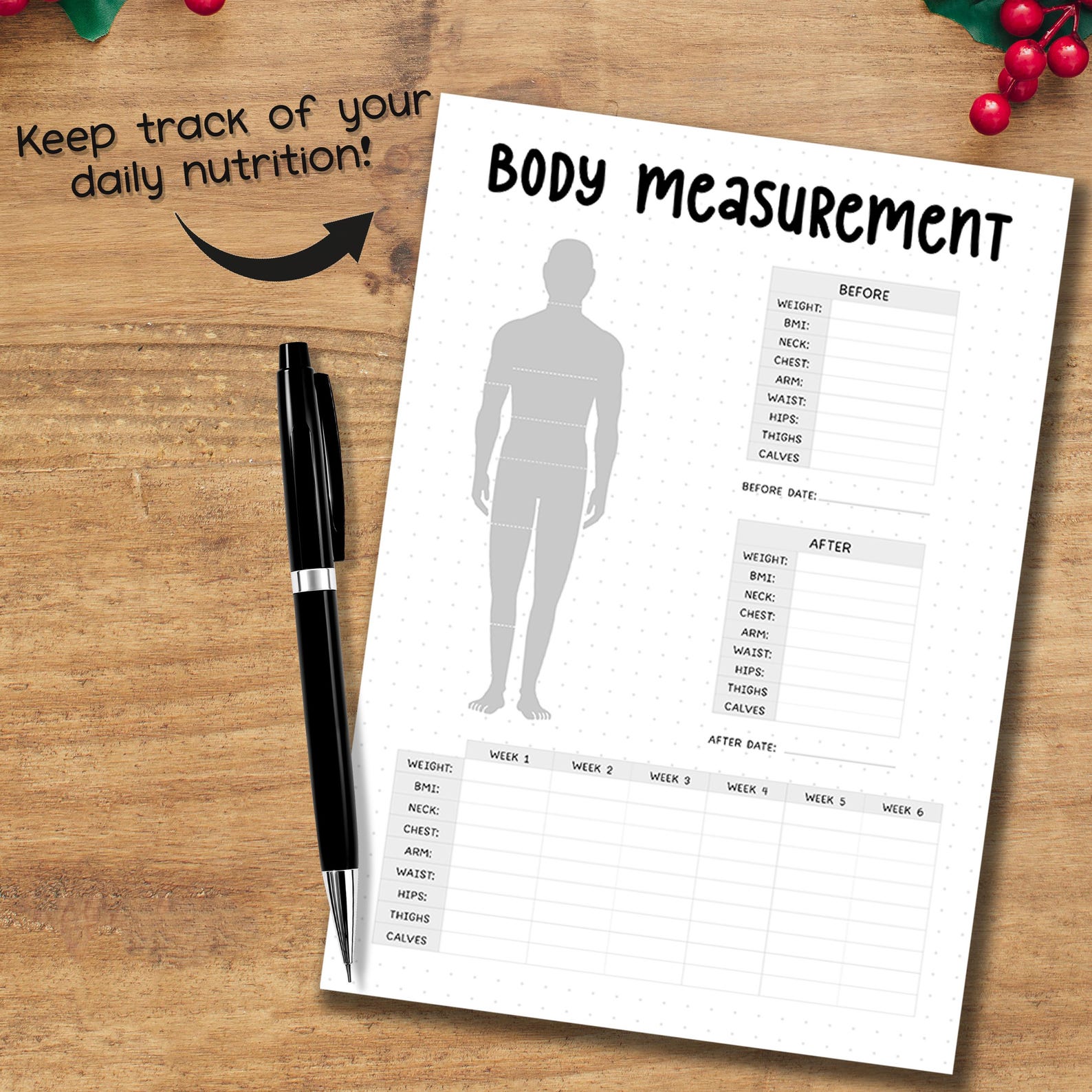 Body Measurement Tracker Printable PDF | A4 A5 Fitness Planner ...