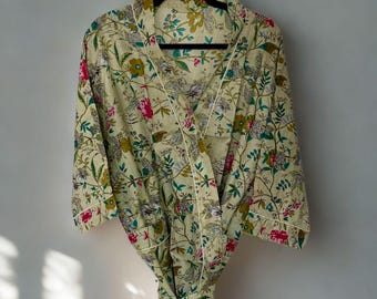 Royalé - Hand Block Printed Cotton Kimono Robe: Indian Loungewear