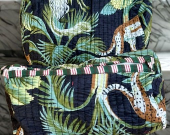 Glam - Hand Block Printed Quilted Wash Bag Set: Waterproof Cotton Travel Pouches