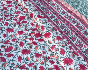 Aveline - Reversible Indian Quilt. Floral Maroon with White Background