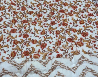 Navira - Reversible Indian Quilt. Autumnal Brown & Maroon Pattern with White Background
