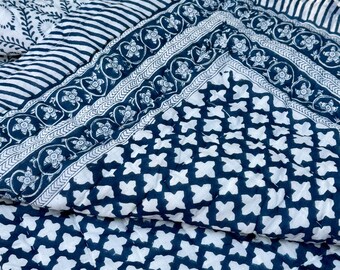 Opulenza - Reversible Indian Quilt. Blue & White Block Print Cotton Throw