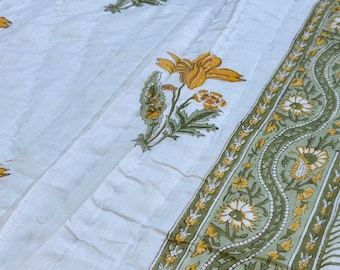 Luxora - Handmade Reversible Cotton Quilt: Floral Block Print King Size Throw