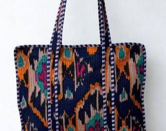 Chandni - Rainbow Print Quilted Cotton Tote Bag: Handcrafted Indian Block Print
