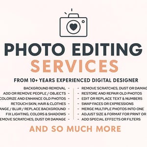 Professional Photo Editing Services: Tailored Edits, People Removal, Background Changes, Restoration & Wedding Touch-Ups