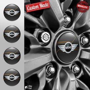 MINI Cooper Decals | 4pcs Set Wheel Cap Stickers | Custom Made Rim Emblems | Multiple Designs