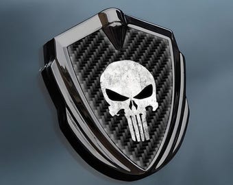 Skull Punisher Decal | Metal Frame Fender Emblem | Custom Made Side Wing Sticker | Badge Logo