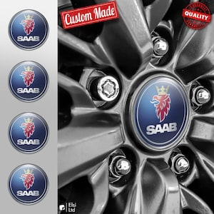 Saab Decals | 4pcs Set Wheel Cap Stickers | Custom Made Rim Emblems | Multiple Designs