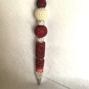 Red and silver rhinestone beaded pen