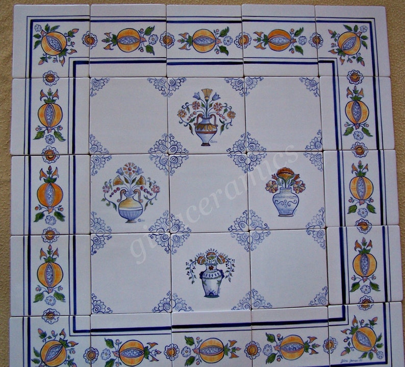 Large hand painted ceramic tile Mural 30 x 30 inches Etsy