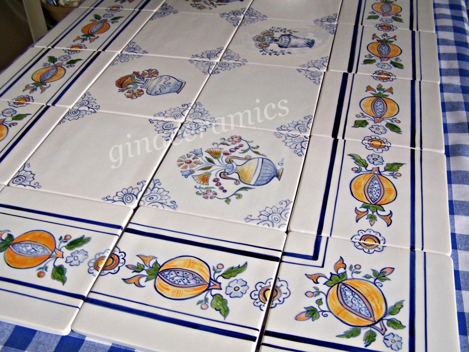 Large hand painted ceramic tile Mural 30 x 30 inches Etsy