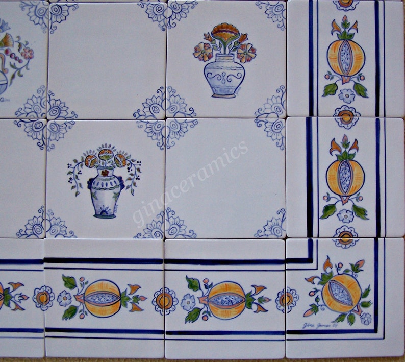 Large hand painted ceramic tile Mural 30 x 30 inches Etsy