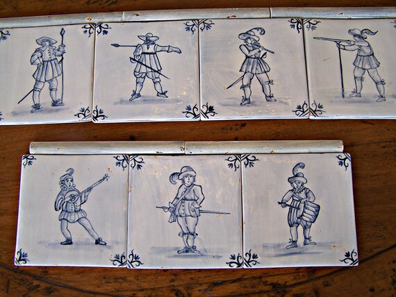 Delft inspired hand painted ceramic tile 4.25 inches square