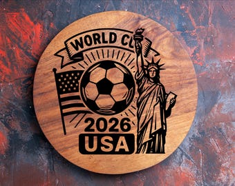 World Cup 2026 USA Engraving File – Soccer Ball, Statue of Liberty & Us Flag | Laser Engraving | Ai SVG PNG