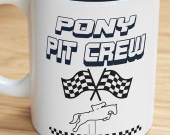 Taza de cerámica, refuerzo de cafeína para el equipo de boxes de Pony para espectáculos de caballos, regalo ecuestre, mamá de caballos, papá de caballos, amante de los caballos, amante de los ponis, espectáculos de caballos