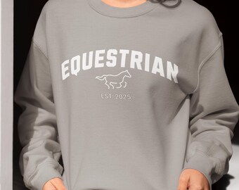 Sudadera ecuestre de estilo universitario con cuello redondo para amantes de los caballos, regalo perfecto para jinetes, eventos ecuestres, ropa ecuestre, ropa para montar