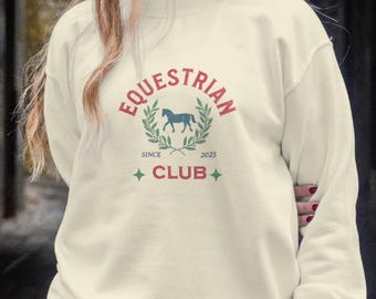 Sudadera de cuello redondo para jóvenes del club ecuestre, sudadera para montar a caballo para niñas, jersey deportivo y cómodo, regalo para jinetes, ropa ecuestre