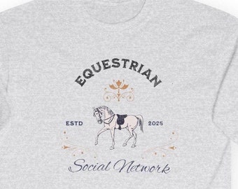 Camiseta de manga larga ecuestre, camiseta para amantes de los caballos, camiseta para redes sociales, camiseta de algodón unisex, estilo campestre y ecuestre