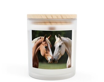 Vela, regalo para amantes de los caballos, día de San Valentín, vidrio esmerilado, 11 oz, regalo para entusiastas de los caballos, decoración del hogar para amantes de los animales, vela de arte equino,