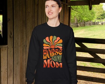 Sudadera de cuello redondo para mamá de espectáculos ecuestres, regalo para amantes de los caballos, mamá ecuestre, sudadera de cuello redondo para mamá ecuestre, ropa para montar a caballo, sudadera ecuestre para mamá