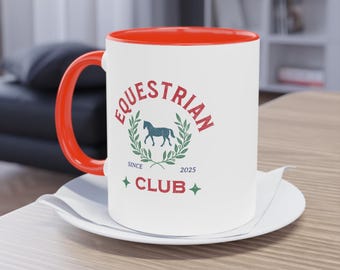 Taza de café de dos tonos del club ecuestre, regalo perfecto para los amantes de los caballos, taza personalizada para jinetes, regalo divertido para las fiestas, taza de café de 11 oz