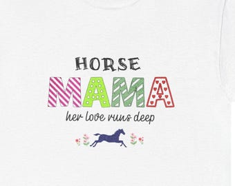 Camiseta unisex Horse Mama, camiseta de regalo para mamá amante de los caballos, regalo del Día de la Madre para jinetes, camiseta de algodón grueso, camiseta para mamá de caballos, amante de los caballos