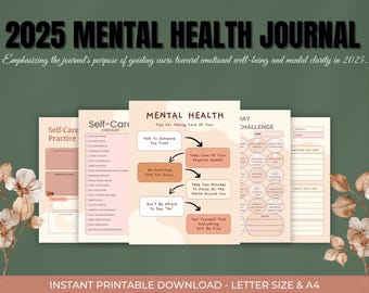 2025 Mental Health Planner Bundle, Self-Care Digital Journal, Printable Therapy and Wellness Templates, Mental Health Planner, Mental Health
